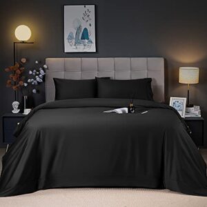 shilucheng cooling breathable bamboo_ bed sheets set - king size,1800 thread count super silky soft with 16 inch deep pocket, machine washable, 4 piece (king,black)