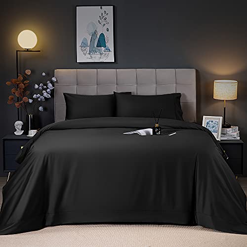 Shilucheng Cooling Breathable Bamboo_ Bed Sheets Set - King Size,1800 Thread Count Super Silky Soft with 16 Inch Deep Pocket, Machine Washable, 4 Piece (King,Black)