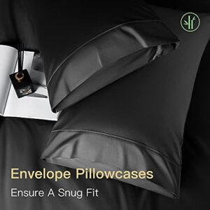 Shilucheng Cooling Breathable Bamboo_ Bed Sheets Set - King Size,1800 Thread Count Super Silky Soft with 16 Inch Deep Pocket, Machine Washable, 4 Piece (King,Black)