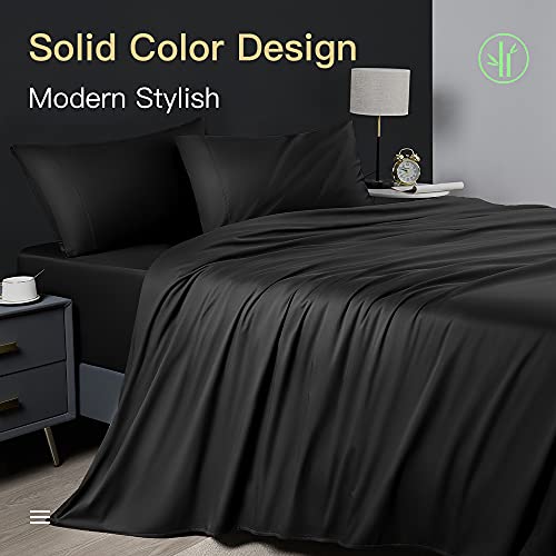 Shilucheng Cooling Breathable Bamboo_ Bed Sheets Set - King Size,1800 Thread Count Super Silky Soft with 16 Inch Deep Pocket, Machine Washable, 4 Piece (King,Black)