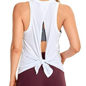 CRZ YOGA Women's Pima Cotton Workout Tank Tops Tie Back High Neck Athletic Shirts Loose Fit White Small