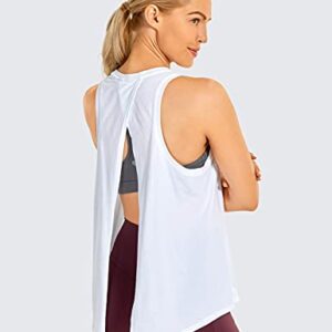 CRZ YOGA Women's Pima Cotton Workout Tank Tops Tie Back High Neck Athletic Shirts Loose Fit White Small