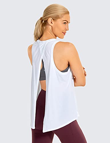 CRZ YOGA Women's Pima Cotton Workout Tank Tops Tie Back High Neck Athletic Shirts Loose Fit White Small