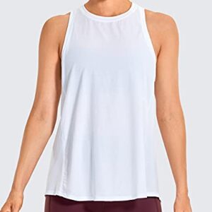 CRZ YOGA Women's Pima Cotton Workout Tank Tops Tie Back High Neck Athletic Shirts Loose Fit White Small