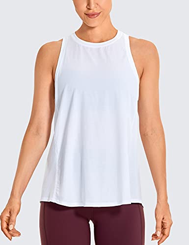 CRZ YOGA Women's Pima Cotton Workout Tank Tops Tie Back High Neck Athletic Shirts Loose Fit White Small