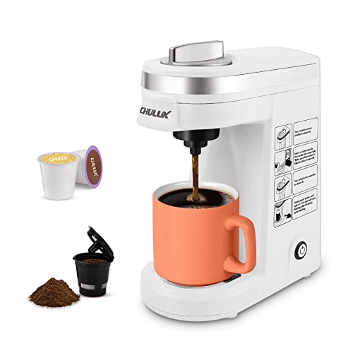 CHULUX Single Serve / Cup [Coffee] Maker Brewer for K-Cup & Ground & Tea Leaf, Travel Mini Coffee Capsules & Pods, 6 to 12Oz Brew, [Coffee] Machine with A Reusable Filter, White