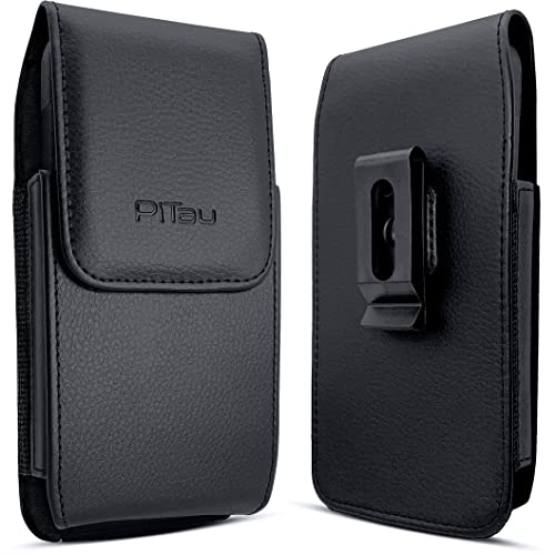 PiTau Holster for iPhone 14, 14 Pro, 13, 13 Pro, 12, 12 Pro, Xs, X, 11, 11 Pro, XR, Vertical Cell Phone Belt Holder Case with Belt Clip Carrying Pouch Cover (Fits Phone with Protective Case on) Black