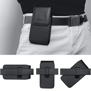 PiTau Holster for iPhone 14, 14 Pro, 13, 13 Pro, 12, 12 Pro, Xs, X, 11, 11 Pro, XR, Vertical Cell Phone Belt Holder Case with Belt Clip Carrying Pouch Cover (Fits Phone with Protective Case on) Black