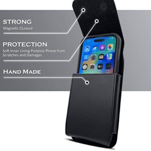 PiTau Holster for iPhone 14, 14 Pro, 13, 13 Pro, 12, 12 Pro, Xs, X, 11, 11 Pro, XR, Vertical Cell Phone Belt Holder Case with Belt Clip Carrying Pouch Cover (Fits Phone with Protective Case on) Black