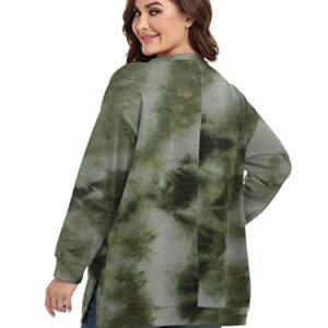 LARACE Tie Dye Sweatshirts for Women Plus Size Tops V Neck Side Split Shirt Casual Long Sleeve Pullover Tee(E-Olive 2X)