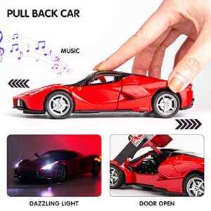 BDTCTK Compatible for 1:32 Ferrari Car Model Pull Back Car with Sound and Light for Kids Boy Girl, Metal Body Door Opened Red