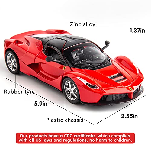 BDTCTK Compatible for 1:32 Ferrari Car Model Pull Back Car with Sound and Light for Kids Boy Girl, Metal Body Door Opened Red