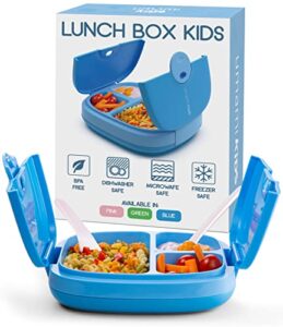 umami bento lunch box kids with cutlery, leak-proof, easy to clean, 3 compartments bento box for kids, ideal portion sizes for ages 4 to 12, for boys & girls, microwave, dishwasher & safe, bpa-free