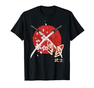ancient japanese cherry blossom samurai katana sword t-shirt