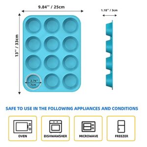 Katbite Silicone Cupcake Baking Cups 24 Pack & Katbite Silicone Muffin Pan 12 Cups (Blue)