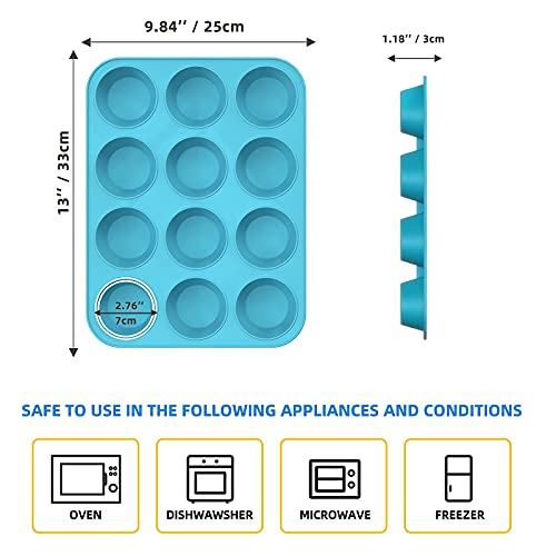 Katbite Silicone Cupcake Baking Cups 24 Pack & Katbite Silicone Muffin Pan 12 Cups (Blue)