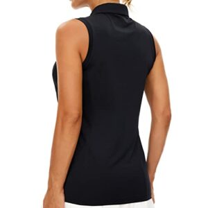Casei Women's Sleeveless Golf Polo Shirts UPF 50+ Quick Dry Collared Polo Shirts Athletic Tank Tops Shirts (Black,M)