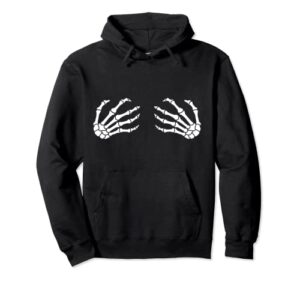 halloween, skeleton hands, boobs, funny for women pullover hoodie