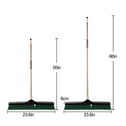 Eyliden 24" Heavy Duty Push Broom, Large Outdoor Stiff Sweeping Brooms with 62" Enhanced Steel Long Handle, Multi-Surface Floor Scrub Brush for Garage Garden Yard Patio Deck (Green, 24inch)