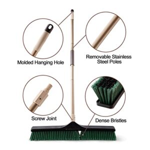 Eyliden 24" Heavy Duty Push Broom, Large Outdoor Stiff Sweeping Brooms with 62" Enhanced Steel Long Handle, Multi-Surface Floor Scrub Brush for Garage Garden Yard Patio Deck (Green, 24inch)