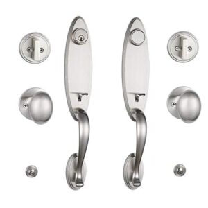 nb_hardware 2pack double door lockset entry modern handleset with oval knob door handle satin nickel finish reversible for right and left handed(2 pack(keyed & dummy lockset))