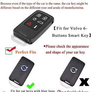 SANRILY Leather Key Fob Cover for Volvo XC60 S60 S80 V40 V60 V70 XC70 Keyless Entry 6 Button Remote Key Case Shell Black