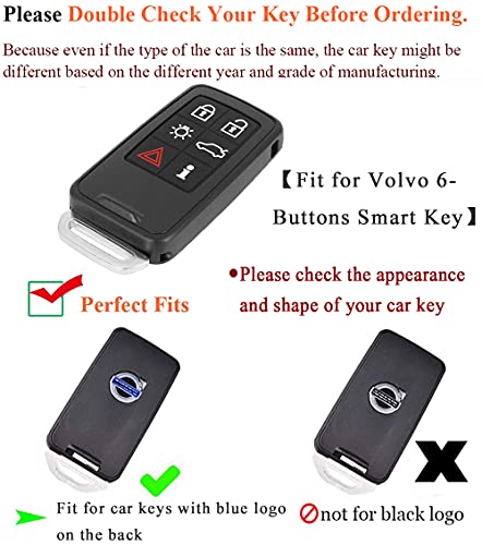 SANRILY Leather Key Fob Cover for Volvo XC60 S60 S80 V40 V60 V70 XC70 Keyless Entry 6 Button Remote Key Case Shell Black