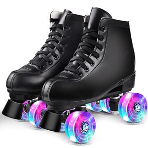 perzcare roller skates for women,double row 4 wheels shiny quad men skates,pu leather high-top roller skates for girls/boys/ladies/unisex indoor/outdoor