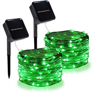 twinkle star 2 pack outdoor solar string lights, 39.4 ft 120 led solar powered christmas decorative fairy lights with 8 modes, waterproof light for st. patrick¡¯s day patio yard wedding party, green