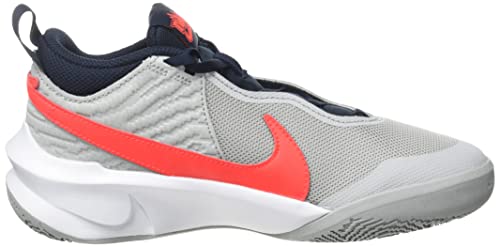 Nike Kid's Team Hustle D10 (GS) Basketball Shoe (4.5, Light Smoke Grey/Bright Crimson, Numeric_4_Point_5)