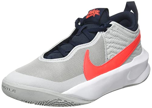 Nike Kid's Team Hustle D10 (GS) Basketball Shoe (4.5, Light Smoke Grey/Bright Crimson, Numeric_4_Point_5)