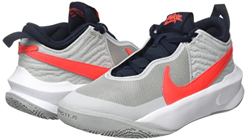 Nike Kid's Team Hustle D10 (GS) Basketball Shoe (4.5, Light Smoke Grey/Bright Crimson, Numeric_4_Point_5)