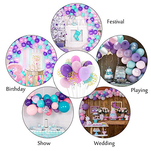 Amandir 168Pcs Unicorn Balloons Arch Garland Kit, Pink Purple Aqua Blue Confetti Latex Balloons for Unicorn Birthday Decorations for Girls Wedding Baby Shower Party Supplies
