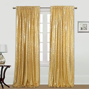 WEMOSI Gold Sequin Backdrop Curtain - 2PCS Glitter 2.5x8FT Gold Sequin Curtains Wedding Party Ceremony Birthday Candy Buffets Photography