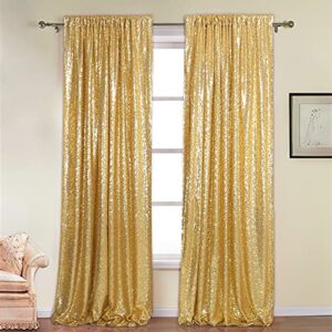 WEMOSI Gold Sequin Backdrop Curtain - 2PCS Glitter 2.5x8FT Gold Sequin Curtains Wedding Party Ceremony Birthday Candy Buffets Photography