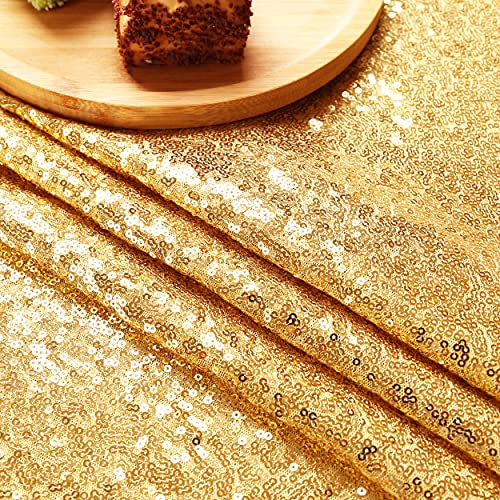 WEMOSI Gold Sequin Backdrop Curtain - 2PCS Glitter 2.5x8FT Gold Sequin Curtains Wedding Party Ceremony Birthday Candy Buffets Photography