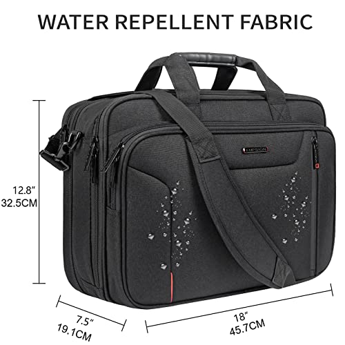 EMPSIGN Stylish Laptop Bag Briefcase, 17.3 Inch Laptop Case Expandable Messenger Bag for Men Water Repellent, RFID Blocking Office Carrying Shoulder Bag for Work Business Travel-Black