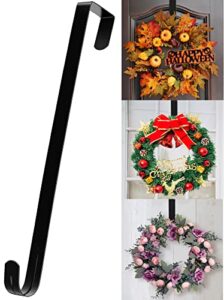 komotu 15" wreath hanger for front door - halloween christmas easter decoration metal over the door single hook ornament wreath door hanger (black)