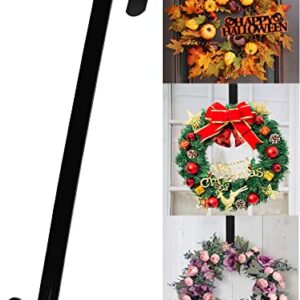 Komotu 15" Wreath Hanger for Front Door - Halloween Christmas Easter Decoration Metal Over The Door Single Hook Ornament Wreath Door Hanger (Black)
