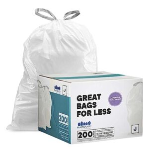 plasticplace white drawstring lavender and soft vanilla scented garbage can liners │code j compatible (200 count) │ 10-10.5 gallon / 38-40 liter │ 21" x 28