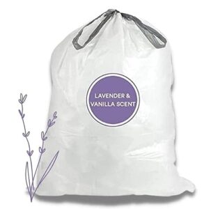 Plasticplace White Drawstring Lavender and Soft Vanilla Scented Garbage Can Liners │Code J Compatible (200 Count) │ 10-10.5 Gallon / 38-40 Liter │ 21" x 28