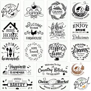 16 pieces farmhouse stencils large stencils for painting on wood reusable iod transfers stencils for crafts rustic sign painting art templates letter stencils for painting home dining wall decor