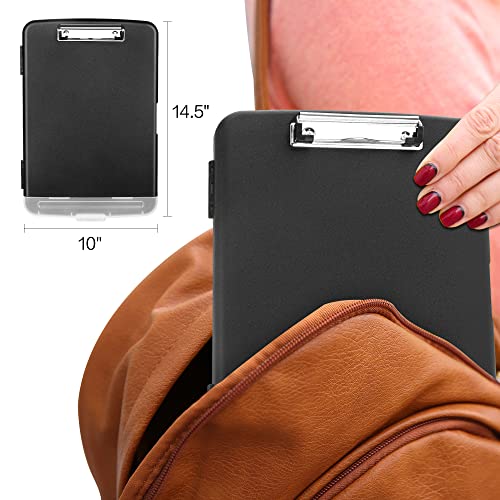 Deli Clipboard with Storage, Nursing Clipboards with Pen Holder and Refillable Lined Notepad, Heavy Duty Plastic Storage Clip Board, Clipboard Folder Side-Opening, Black