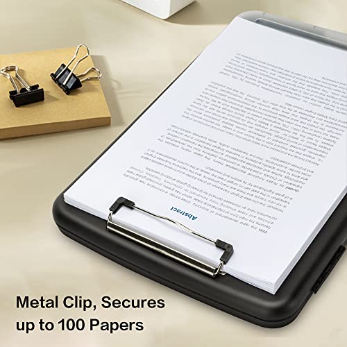 Deli Clipboard with Storage, Nursing Clipboards with Pen Holder and Refillable Lined Notepad, Heavy Duty Plastic Storage Clip Board, Clipboard Folder Side-Opening, Black