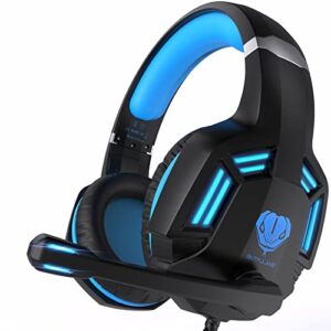 headsets for xbox one, ps4, pc, nintendo switch, mac, gaming headset with stereo surround sound, over ear gaming headphones with noise canceling mic, led light (headsets for xbox/blue new)