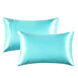 Alexandra's Secret Home Collection Satin Pillowcase for Hair and Skin, Pack of 2 - Feels Like Real Silk Pillow Cover - Satin Pillow Cases Set of 2 with Zipper Closure (Aqua, Standard)