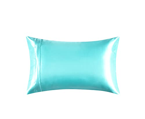 Alexandra's Secret Home Collection Satin Pillowcase for Hair and Skin, Pack of 2 - Feels Like Real Silk Pillow Cover - Satin Pillow Cases Set of 2 with Zipper Closure (Aqua, Standard)