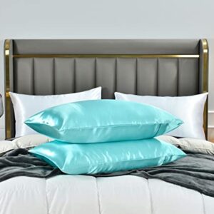 Alexandra's Secret Home Collection Satin Pillowcase for Hair and Skin, Pack of 2 - Feels Like Real Silk Pillow Cover - Satin Pillow Cases Set of 2 with Zipper Closure (Aqua, Standard)