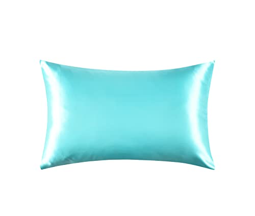 Alexandra's Secret Home Collection Satin Pillowcase for Hair and Skin, Pack of 2 - Feels Like Real Silk Pillow Cover - Satin Pillow Cases Set of 2 with Zipper Closure (Aqua, Standard)