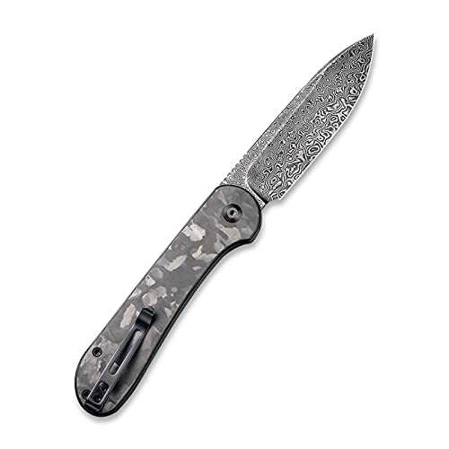 CIVIVI Pocket Folding Knife with 3.47" Damascus Blade Marble Carbon Fiber Handle, Button Lock Elementum Knife for EDC C2103DS-3